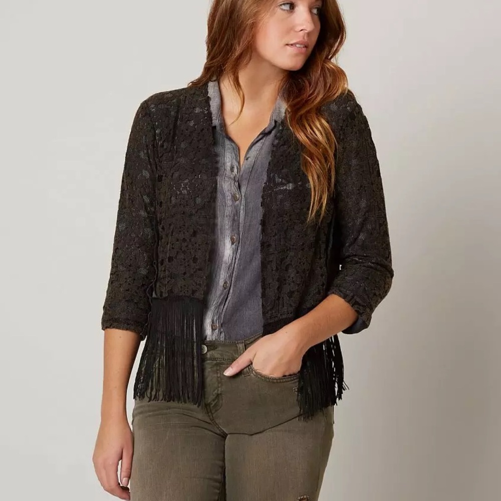 Lace and Fringe Open Front Top #24
